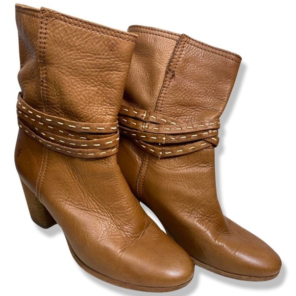 Frye Tan Leather Heeled Boots